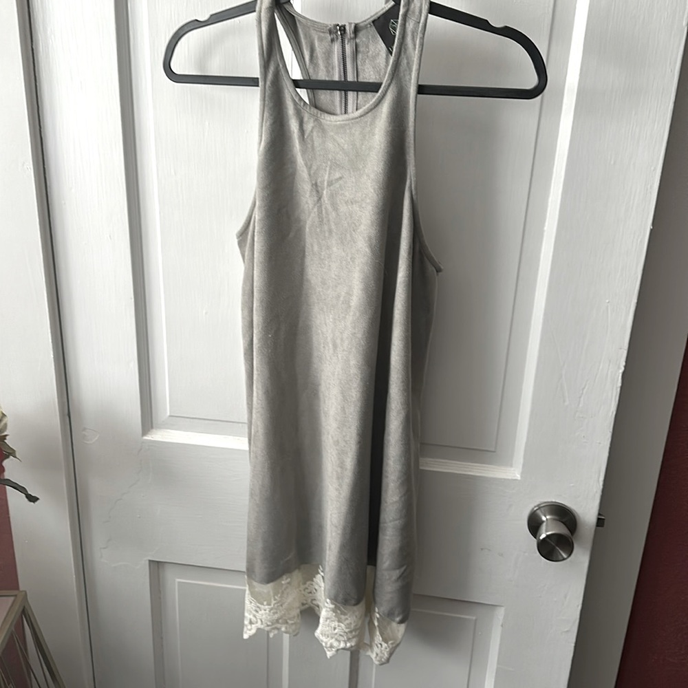Grey and White lace time suede style mini dress